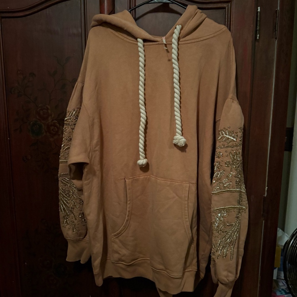 Free People Encrusted Hoodie Sweatshirt In Latte - Picture 4 of 6